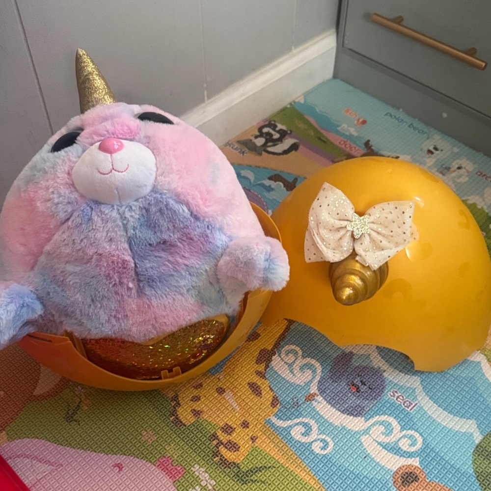 Colorful Plush Unicorn with Gold Horn